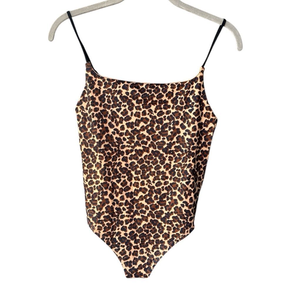 NWOT Anthropologie The Renna Seamless Square-Neck Bodysuit Brown Motif Size L/XL